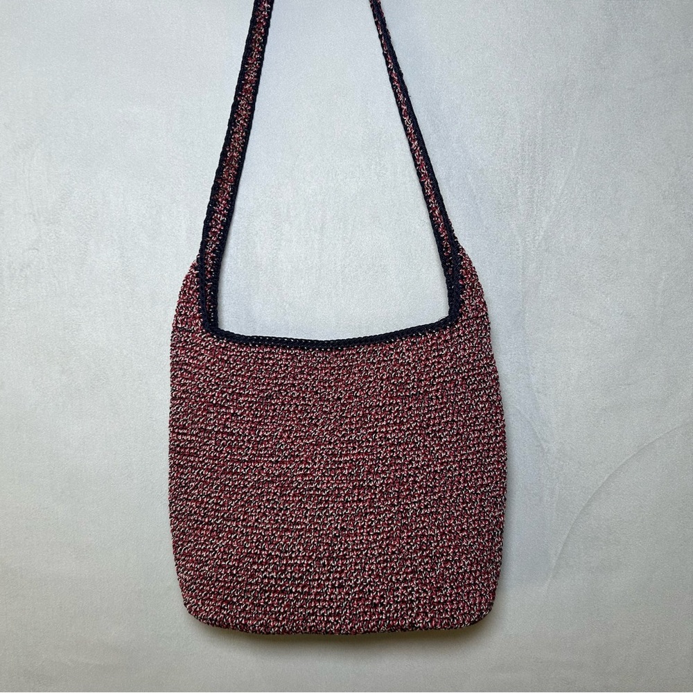 The Sak Red White Blue Hobo Crochet Woven Boho Crossbody Shoulder Bag Purse